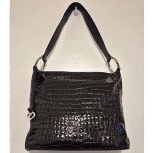 Brighton Black Croc Embossed Patent Leather Hobo Shoulder Bag Heart Charm NWOT